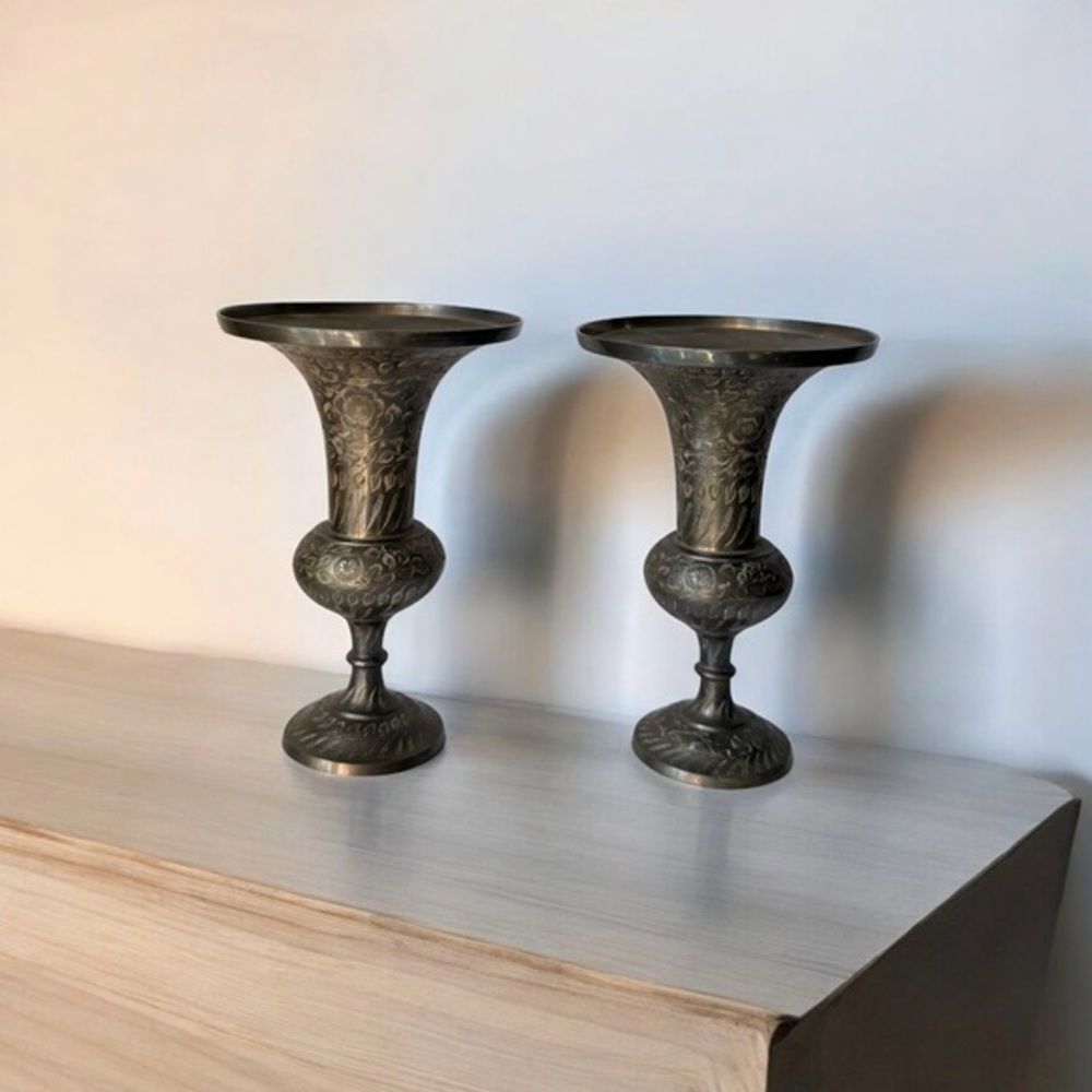 Pair Vintage Indian Bidriware Vase